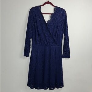 Lace Chic Long Sleeve Fully Lined Navy Blue Dress Size XL